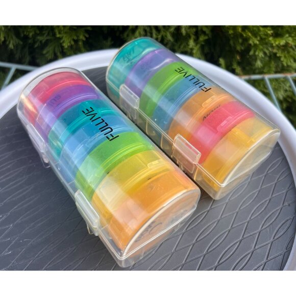 2 Fullive Stackable Colorful Pill Organizer Cases 7-Day Rainbow Medicine Storage - Picture 6 of 7